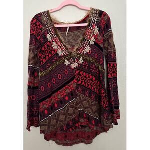 Free People World Traveler Pullover Sweater Embroidered Hippie Boho Whimsygoth